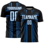 Uniform Blue Soccer Custom Jersey White-Powder Sublimation Black Lines Uniform Blue Soccer Custom Jersey White-Powder Sublimation Black Lines