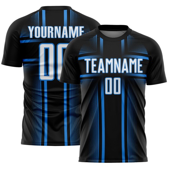 Uniform Blue Soccer Custom Jersey White-Powder Sublimation Black Lines Uniform Blue Soccer Custom Jersey White-Powder Sublimation Black Lines