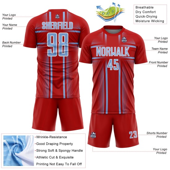 Custom Blue-White Red Lines Sublimation Jersey Light Uniform Soccer Custom Blue-White Red Lines Sublimation Jersey Light Uniform Soccer