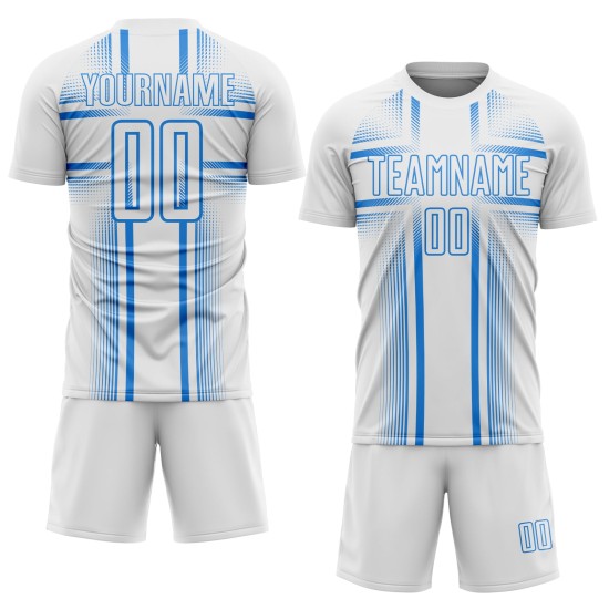White Custom Sublimation Jersey Lines Blue Powder Uniform Soccer White Custom Sublimation Jersey Lines Blue Powder Uniform Soccer