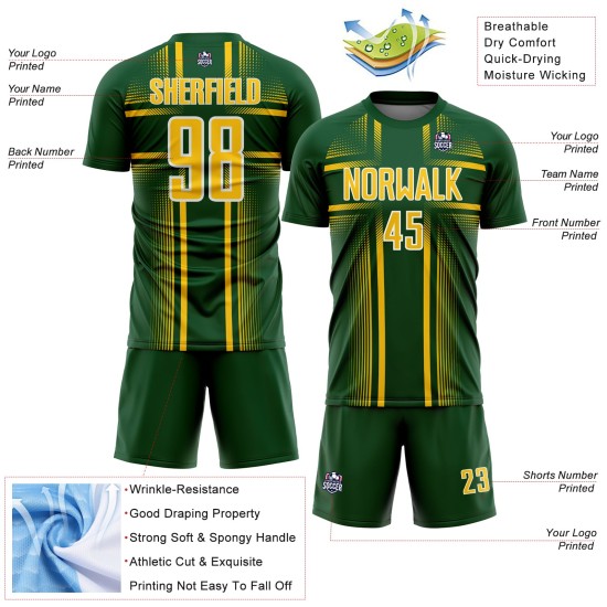 Sublimation Custom Jersey Uniform Soccer Yellow-White Lines Green