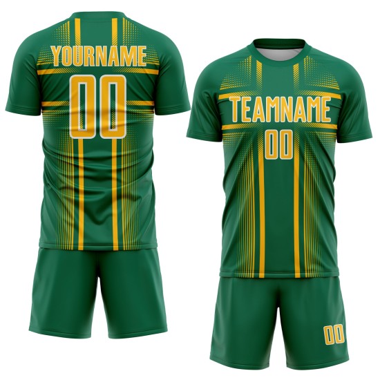 Uniform Soccer Jersey Gold-White Kelly Green Lines Sublimation Custom Uniform Soccer Jersey Gold-White Kelly Green Lines Sublimation Custom