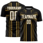 Sublimation Soccer Custom Gold Uniform White-Old Black Jersey Lines Sublimation Soccer Custom Gold Uniform White-Old Black Jersey Lines