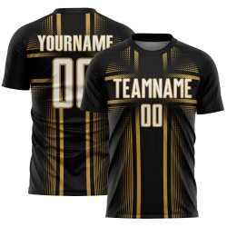 Sublimation Soccer Custom Gold Uniform White-Old Black Jersey Lines