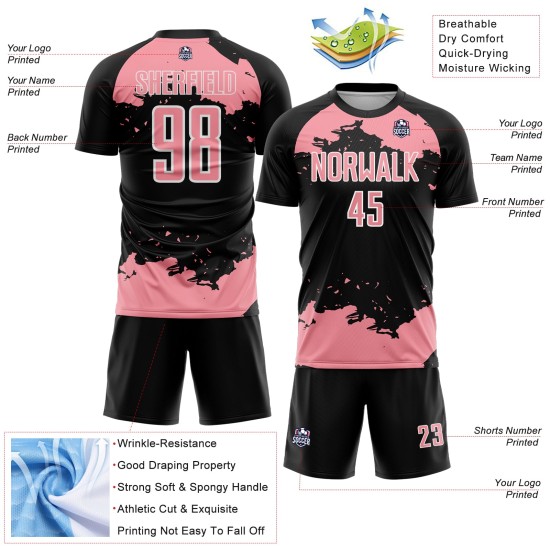 Medium Fragment Sublimation Abstract Black Jersey Custom Art Uniform Soccer Pink-White Medium Fragment Sublimation Abstract Black Jersey Custom Art Uniform Soccer Pink-White