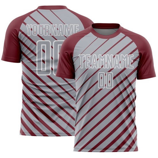 Gray-White Lines Uniform Soccer Sublimation Jersey Burgundy Custom Gray-White Lines Uniform Soccer Sublimation Jersey Burgundy Custom