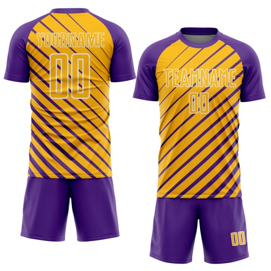 Jersey Purple Sublimation Uniform Gold-White Custom Soccer Lines