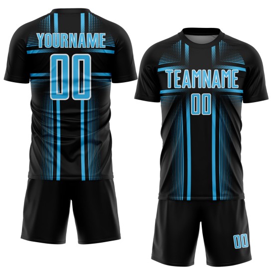 Black Uniform Sky Lines Custom Jersey Blue-White Soccer Sublimation Black Uniform Sky Lines Custom Jersey Blue-White Soccer Sublimation