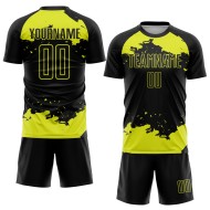 Black Sublimation Abstract Art Soccer Yellow Neon Fragment Jersey Uniform Custom Black Sublimation Abstract Art Soccer Yellow Neon Fragment Jersey Uniform Custom