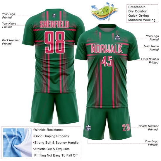 Kelly Uniform Jersey Soccer Lines Custom Sublimation Neon Pink-White Green Kelly Uniform Jersey Soccer Lines Custom Sublimation Neon Pink-White Green