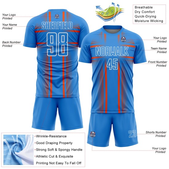 Uniform Powder Soccer Orange-White Blue Sublimation Custom Jersey Lines