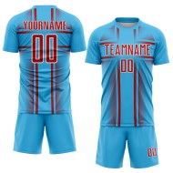 Jersey Uniform Sublimation Soccer Blue Lines Custom Red-White Sky Jersey Uniform Sublimation Soccer Blue Lines Custom Red-White Sky