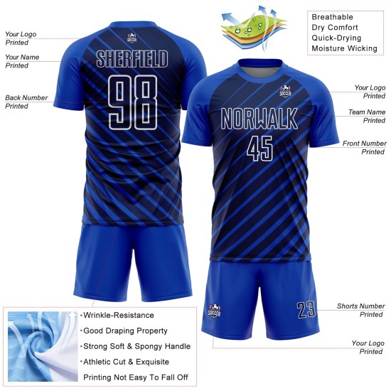 Blue Lines Navy-White Sublimation Custom Thunder Soccer Uniform Jersey Blue Lines Navy-White Sublimation Custom Thunder Soccer Uniform Jersey