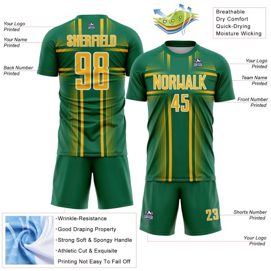 Uniform Soccer Jersey Gold-White Kelly Green Lines Sublimation Custom Uniform Soccer Jersey Gold-White Kelly Green Lines Sublimation Custom