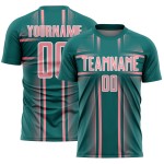 Uniform Sublimation Teal Soccer Jersey Lines Pink-White Custom Medium Uniform Sublimation Teal Soccer Jersey Lines Pink-White Custom Medium