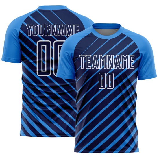 Blue Soccer Jersey Powder Navy-White Lines Sublimation Uniform Custom Blue Soccer Jersey Powder Navy-White Lines Sublimation Uniform Custom