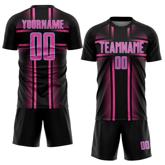 Custom Jersey Soccer Lines Pink-Light Sublimation Uniform Black Blue Custom Jersey Soccer Lines Pink-Light Sublimation Uniform Black Blue