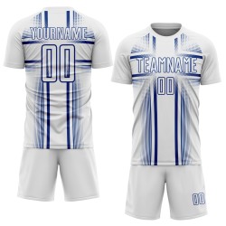 Lines Soccer Custom Royal Sublimation White Uniform Jersey