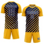 Navy-White Lines Gold Jersey Soccer Custom Sublimation Uniform Navy-White Lines Gold Jersey Soccer Custom Sublimation Uniform
