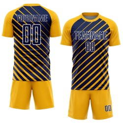 Navy-White Lines Gold Jersey Soccer Custom Sublimation Uniform