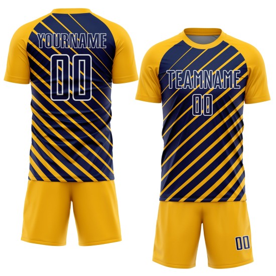 Navy-White Lines Gold Jersey Soccer Custom Sublimation Uniform Navy-White Lines Gold Jersey Soccer Custom Sublimation Uniform