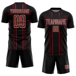 Soccer Black Crimson-Cream Lines Sublimation Custom Jersey Uniform
