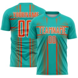 Sublimation Uniform Jersey Custom Aqua Soccer Orange-White Lines