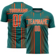 Lines Custom Sublimation Orange-White Jersey Soccer Teal Uniform