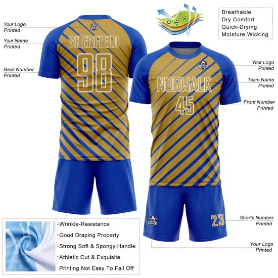 Soccer Jersey Lines Custom Old Sublimation Thunder Gold-White Blue Uniform