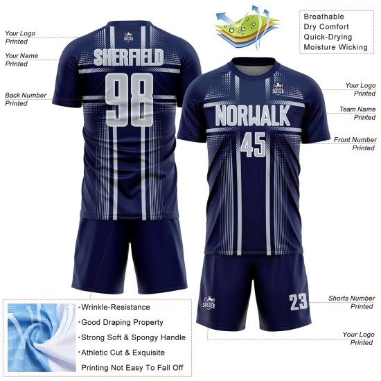 Sublimation Uniform Custom Lines Silver-White Soccer Jersey Navy