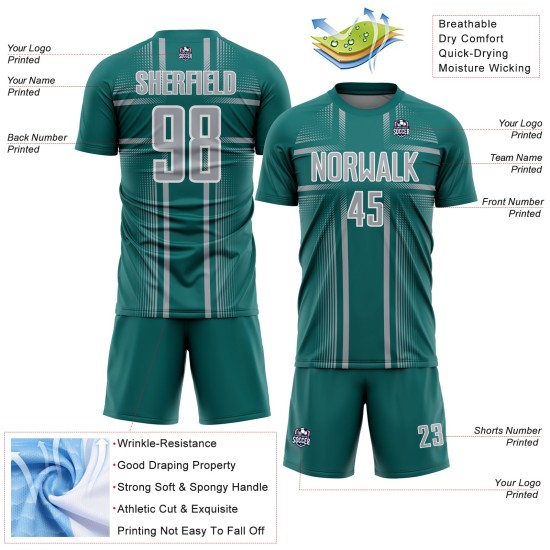 Lines Gray-White Uniform Sublimation Teal Jersey Soccer Custom Lines Gray-White Uniform Sublimation Teal Jersey Soccer Custom