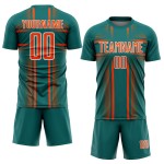 Lines Custom Sublimation Orange-White Jersey Soccer Teal Uniform