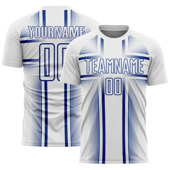 Lines Soccer Custom Royal Sublimation White Uniform Jersey Lines Soccer Custom Royal Sublimation White Uniform Jersey