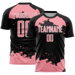 Medium Fragment Sublimation Abstract Black Jersey Custom Art Uniform Soccer Pink-White