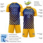 Royal-White Sublimation Custom Soccer Jersey Gold Lines Uniform