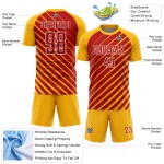 Jersey Sublimation Gold Red-White Lines Custom Soccer Uniform Jersey Sublimation Gold Red-White Lines Custom Soccer Uniform