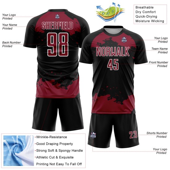 Sublimation Abstract Uniform Jersey Soccer Black Art Fragment Custom Crimson-White Sublimation Abstract Uniform Jersey Soccer Black Art Fragment Custom Crimson-White