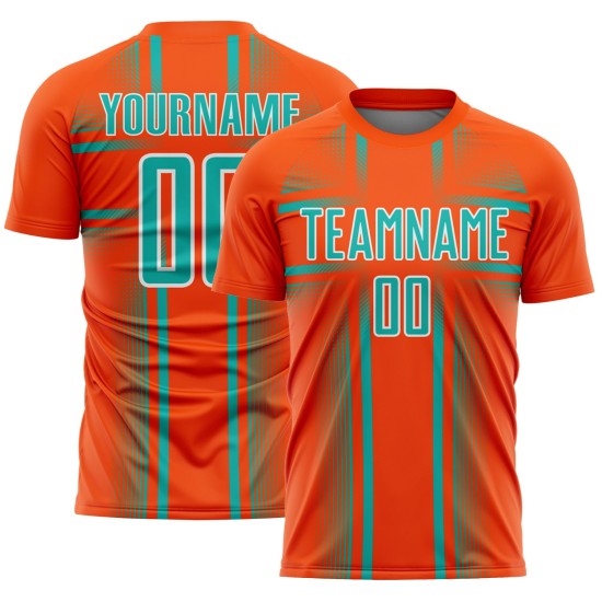 Lines Jersey Uniform Custom Orange Soccer Aqua-White Sublimation Lines Jersey Uniform Custom Orange Soccer Aqua-White Sublimation