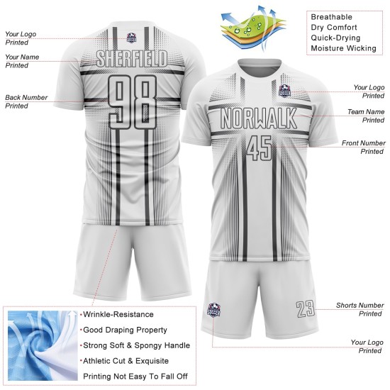 White Uniform Soccer Steel Lines Jersey Gray Sublimation Custom