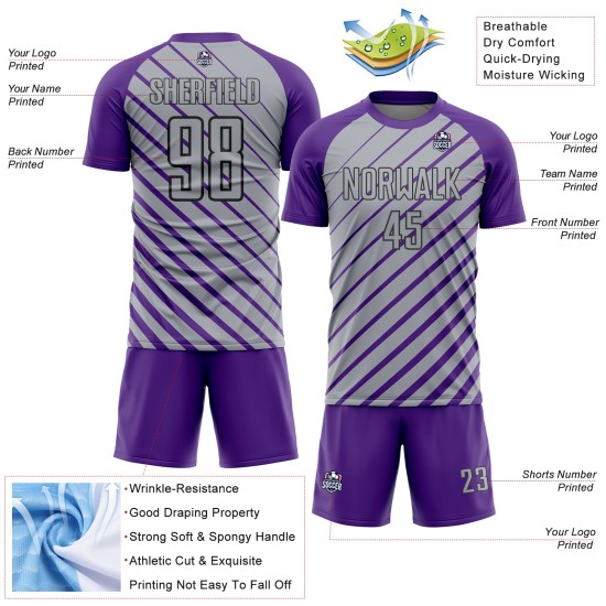 Soccer Purple Custom Gray-Black Sublimation Uniform Jersey Lines Soccer Purple Custom Gray-Black Sublimation Uniform Jersey Lines
