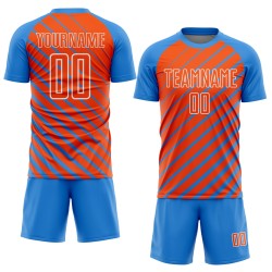 Powder Sublimation Jersey Lines Soccer Orange-White Uniform Blue Custom