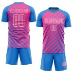 Blue Sublimation Jersey Lines Uniform Custom Pink-White Soccer Powder Blue Sublimation Jersey Lines Uniform Custom Pink-White Soccer Powder