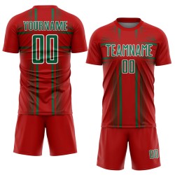 Kelly Custom Lines Green-White Red Soccer Uniform Jersey Sublimation Kelly Custom Lines Green-White Red Soccer Uniform Jersey Sublimation