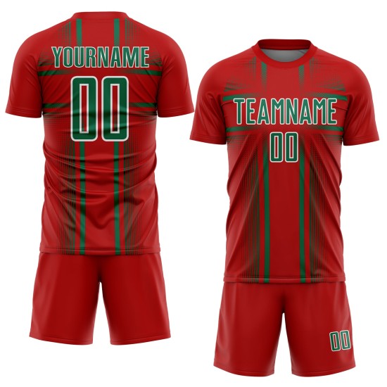 Kelly Custom Lines Green-White Red Soccer Uniform Jersey Sublimation Kelly Custom Lines Green-White Red Soccer Uniform Jersey Sublimation