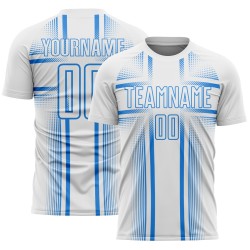 White Custom Sublimation Jersey Lines Blue Powder Uniform Soccer