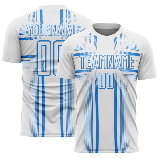 White Custom Sublimation Jersey Lines Blue Powder Uniform Soccer White Custom Sublimation Jersey Lines Blue Powder Uniform Soccer