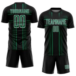 Lines Green-White Jersey Black Soccer Uniform Kelly Custom Sublimation