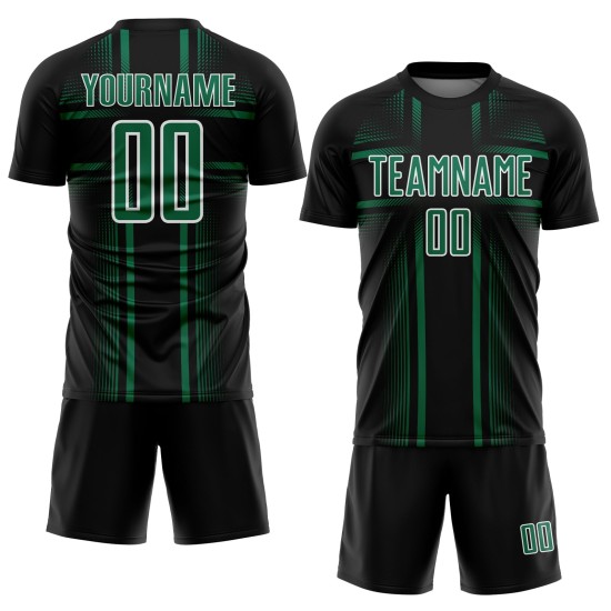 Lines Green-White Jersey Black Soccer Uniform Kelly Custom Sublimation