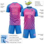 Blue Sublimation Jersey Lines Uniform Custom Pink-White Soccer Powder Blue Sublimation Jersey Lines Uniform Custom Pink-White Soccer Powder