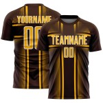 Jersey Uniform Lines Brown Gold-White Soccer Custom Sublimation Jersey Uniform Lines Brown Gold-White Soccer Custom Sublimation